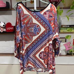 Rose & Olive Red and Blue Paisley Blouse 3 X. Ptp is 30